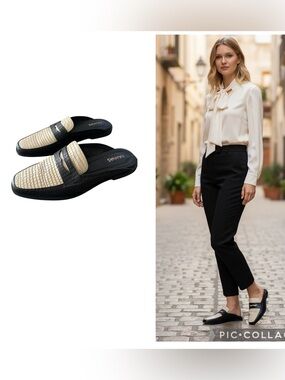 Kaanas Brezo Penny Loafer Mule Black White Croc Embossed Leather Size 9